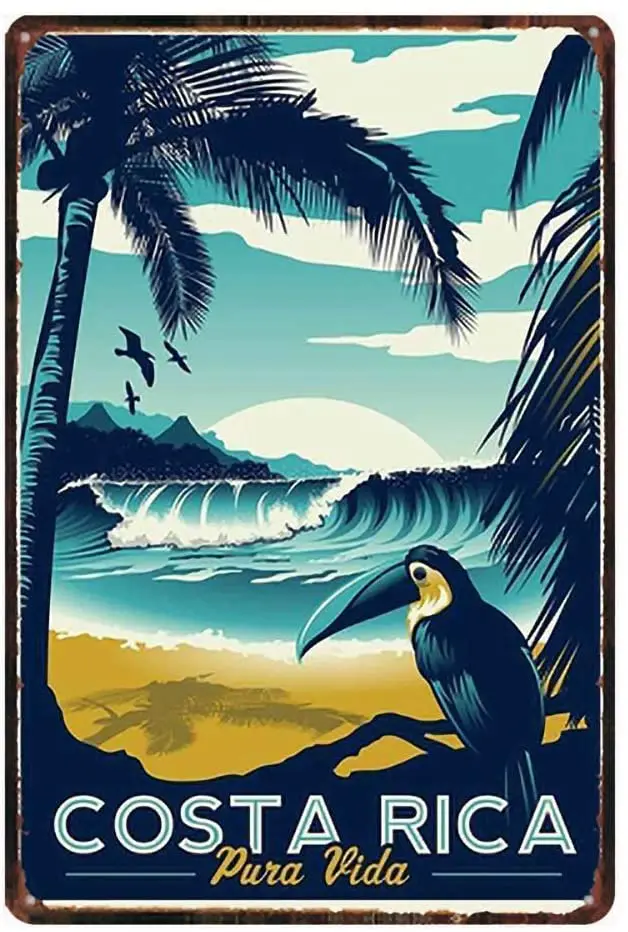 

Vintage Metal Tin Sign Costa Rica Puna Vida Interesting Living Room Bedroom Home Decoration Metal Plate 8x12 or 12x16 Inches