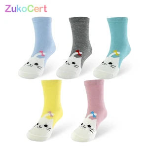 5 парпартия хлопковые носки для маленьких мальчиков и девочек детские осенне-зимние носки в полоску и с рисунками кошек для детей 1-10 лет