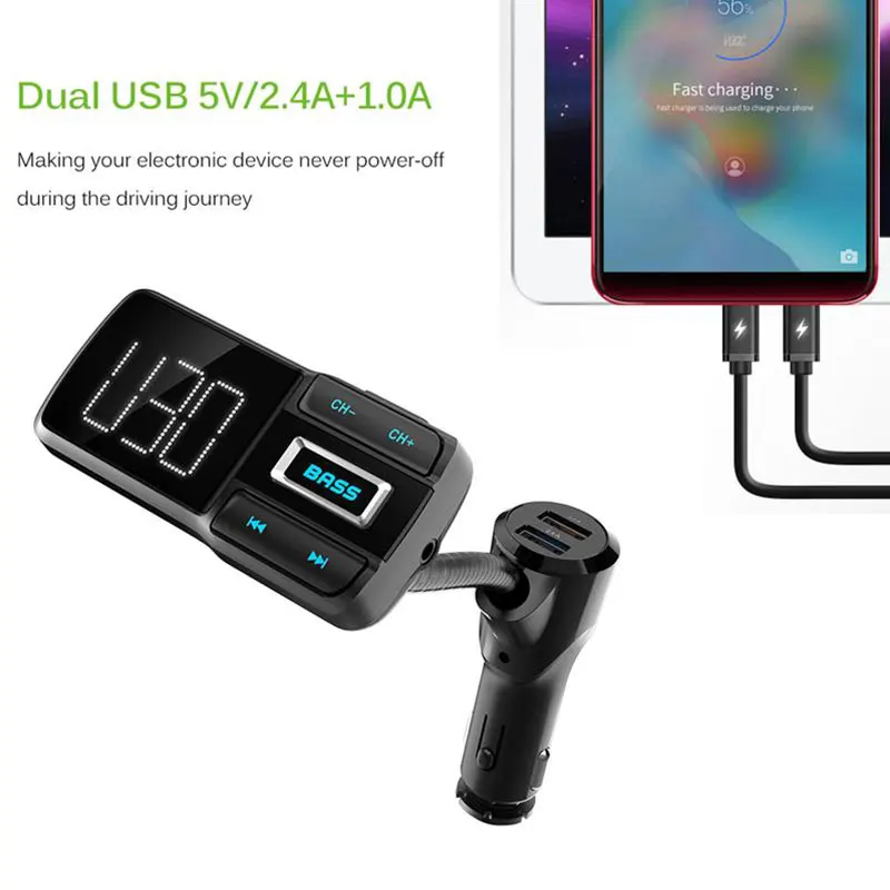 Автомобильный MP3 плеер с двумя usb портами Bluetooth fm трансмиттером быстрая зарядка 2 4