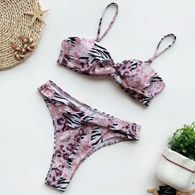 

Summer Woman Sexy two Pieces Swimsuit Bikini Set Printing Floral Stripe Beachwear Sexy Briefs Beach swim Suit