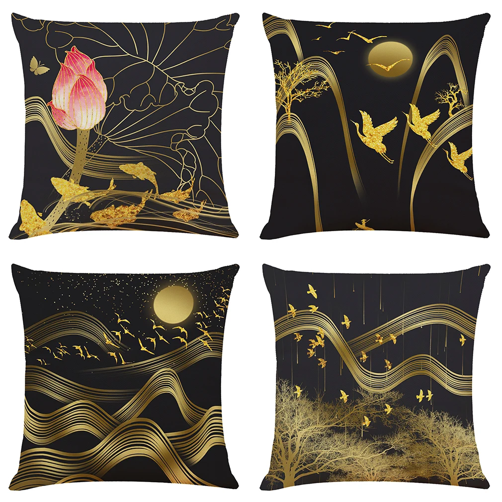 

Gold Flowers Cushion Cover Hoga Decorative Pillow funda cojines 45x45 housse de coussin Nordic Throw Pillow Cover Sofa Car