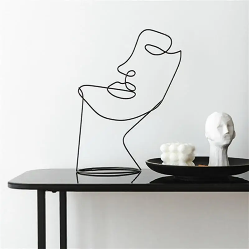 

Abstract Character Sculpture Art Decor Nordic Metal Black Lines Handmade Figurines Home Decoration Art Gift