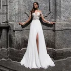 Богемные Свадебные платья 2020, сексуальное кружевное свадебное платье с высоким Боковым Разрезом и аппликацией, шифоновые пляжные свадебные платья с длинными рукавами