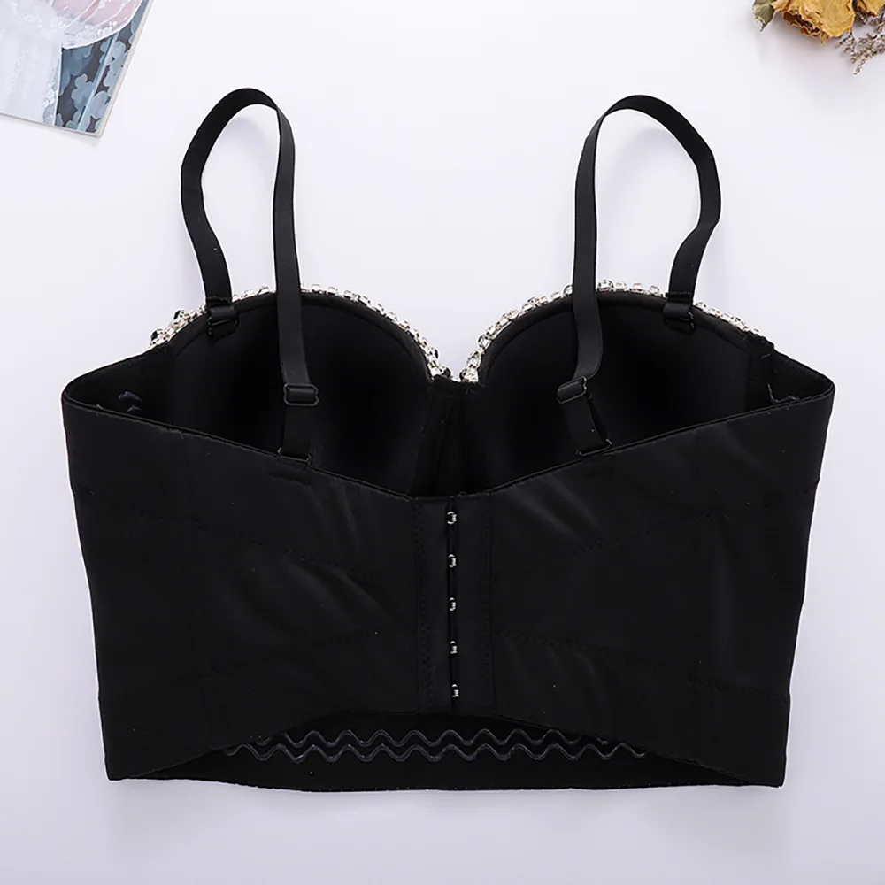 

2020 New Women Camisole Top Beaded Diamonds Solid Color High Quality Sexy Crop Top Bustier Bra Night Club Party Tank Tops