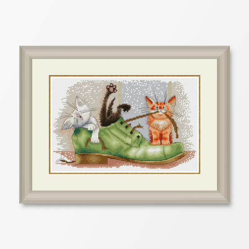 

New Cartoon Embroidery Sewing Fishxx Cross Stitch Kits A3223 Shoes And Three Kittens Precision Printing