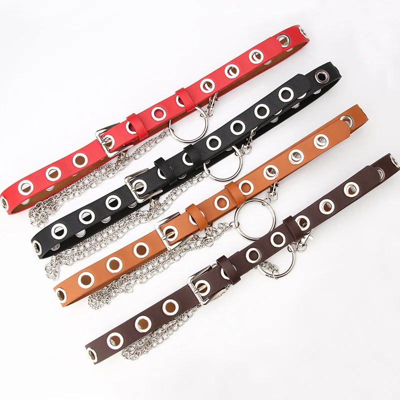 

2021 Fashion Pendant Belt Explosion Rock Circle Chain Full Hole Belt Female Simple Joker Punk Wind Streetwear Women's Belt