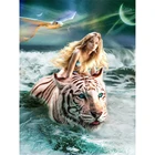 5D алмазная живопись сделай сам с квадратнымикруглыми стразами, вышивка Фея и Тигр, вышивка крестиком стразы, мозаика, украшение для дома