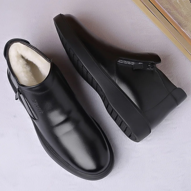 

Autumn Genuine Men Leather Boots with Fur Winter Men Fashion Ankle Boots Business Casual Man Snow Boots Work Shoes