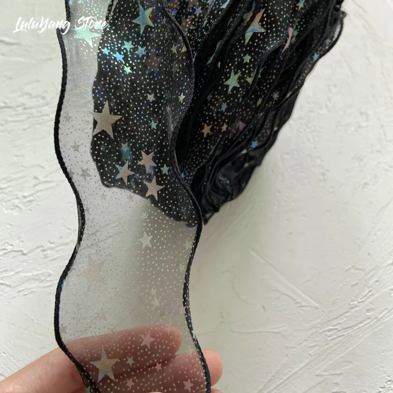 Волнистая лента из шелковой органзы ремесла с серебряными точками звезда для
