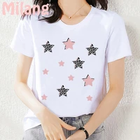 cartoon leopard star love letter mujer camisetas white top t shirts summer aesthetics graphic short sleeve t shirt polyester