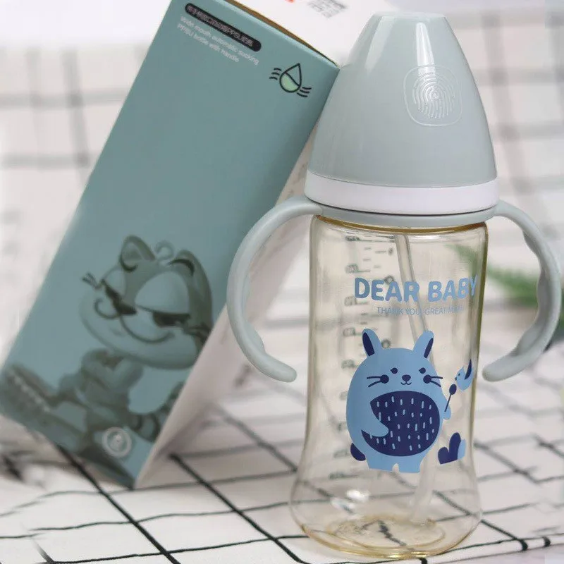 

Double-handled Arc Wide-caliber Ppsu Feeding Bottle Anti-colic High Temperature and Non-slip Baby Bottle Newborn Baby Feeding