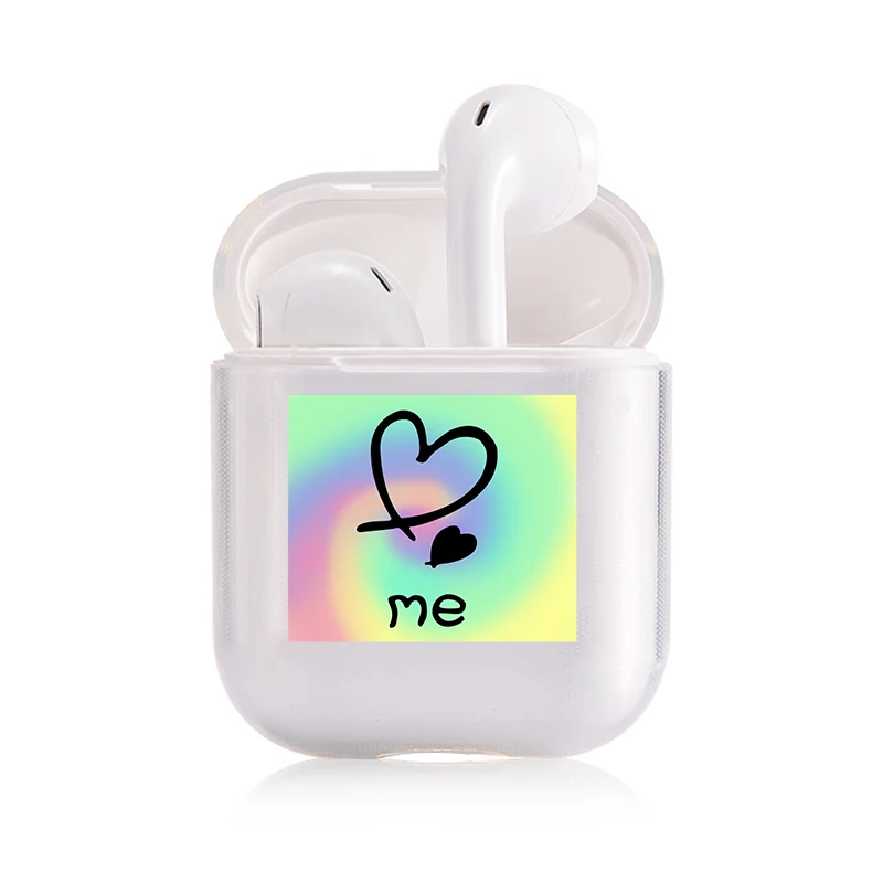 I300203 Хроматический модный наушник чехол для Apple Airpods чехол простой милый любовь сердце Bluetooth поп AirPods чехол прозрачный жесткий чехол - Цвет: I300203