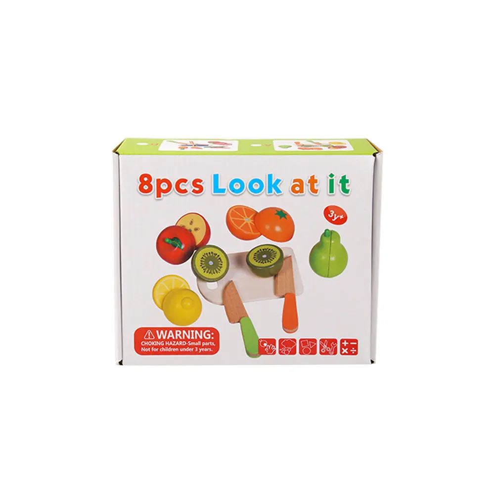 

8PCS Children Colorful Wooden Pretend Play Food Toys Simulation Fruits and Vegetables Stir Fry Slicing KitchenToys Set
