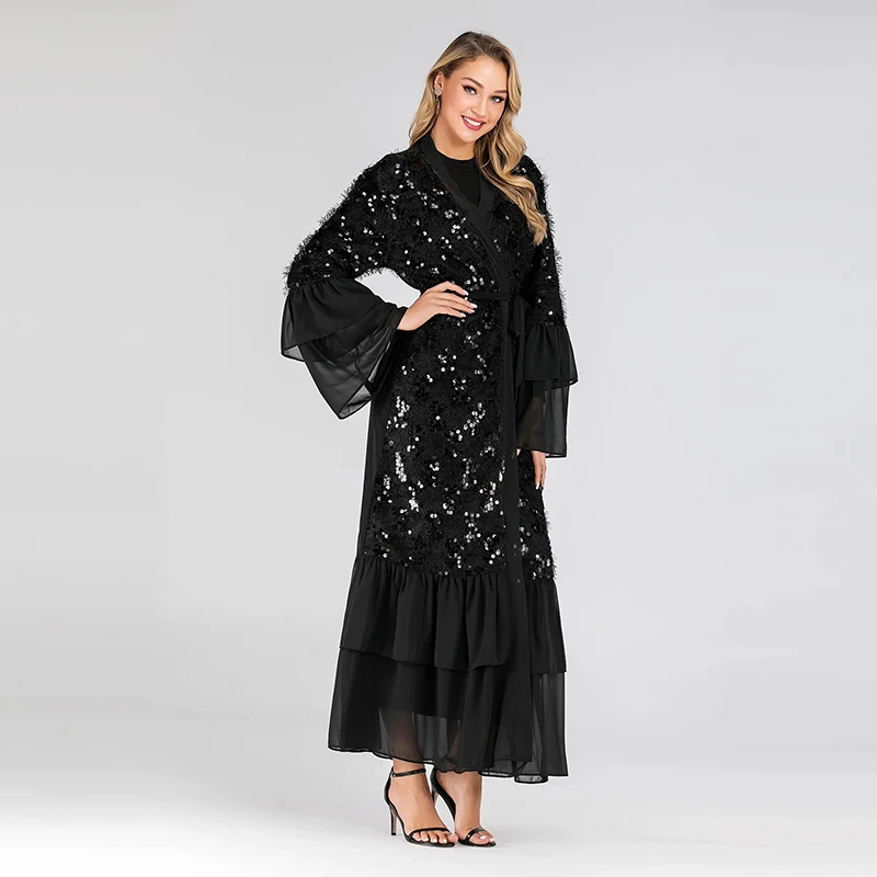 

Sequin Open Abaya Kimono Dubai Muslim Dress Abayas For Women Hijab Dress Islam Moroccan Kaftan Turkish Islamic Clothing Caftan