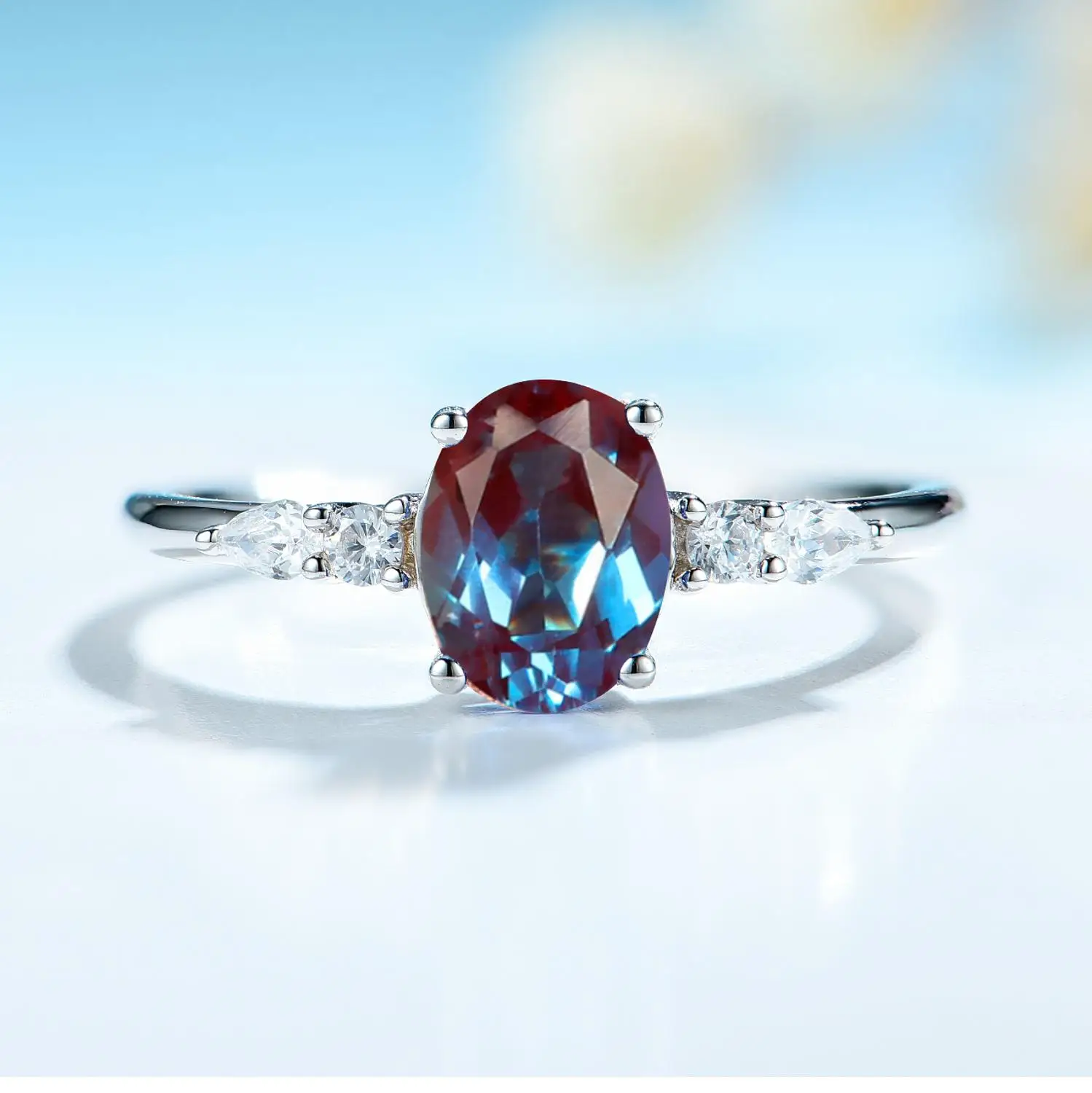 Кольцо с искусственным александритом Kuololit Oval 6x8 для женщин, изготовленное из серебра 925 пробы, роскошный подарок на помолвку или годовщину.