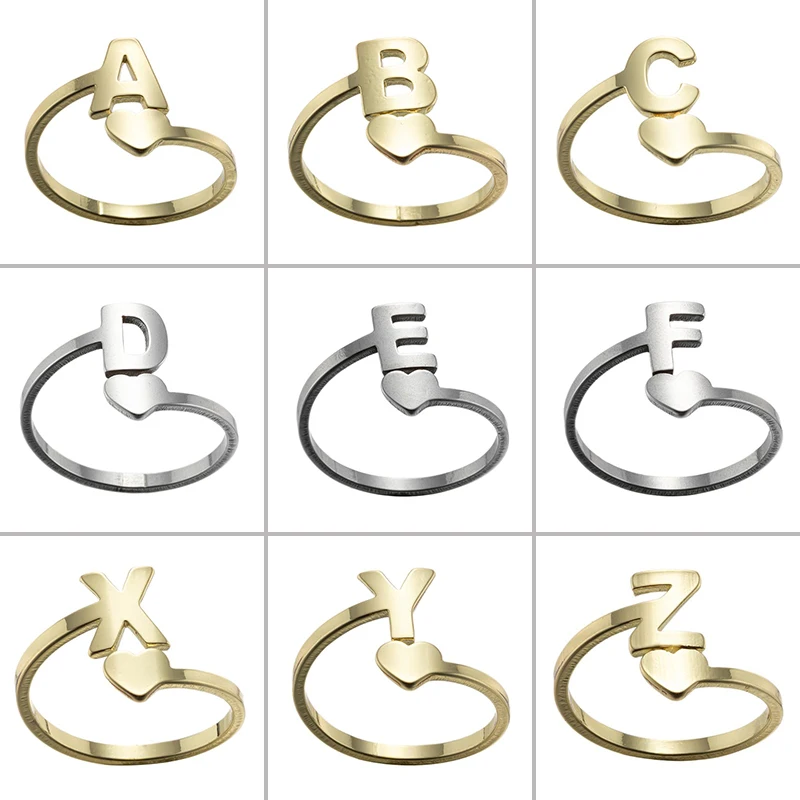 

Hfarich 2020 Fashion Letter Rings Tiny for Women Stainless Steel Adjustable Ring Jewelry Minimalist Christmas Gift Accessories