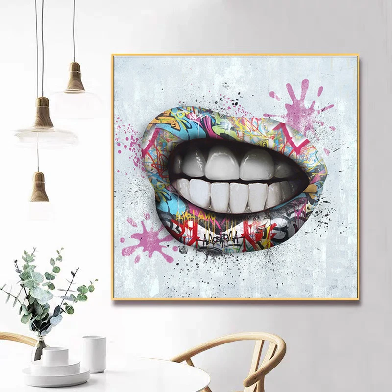 Граффити искусство сексуальные прорезывающиеся губы плакаты и стен картины для