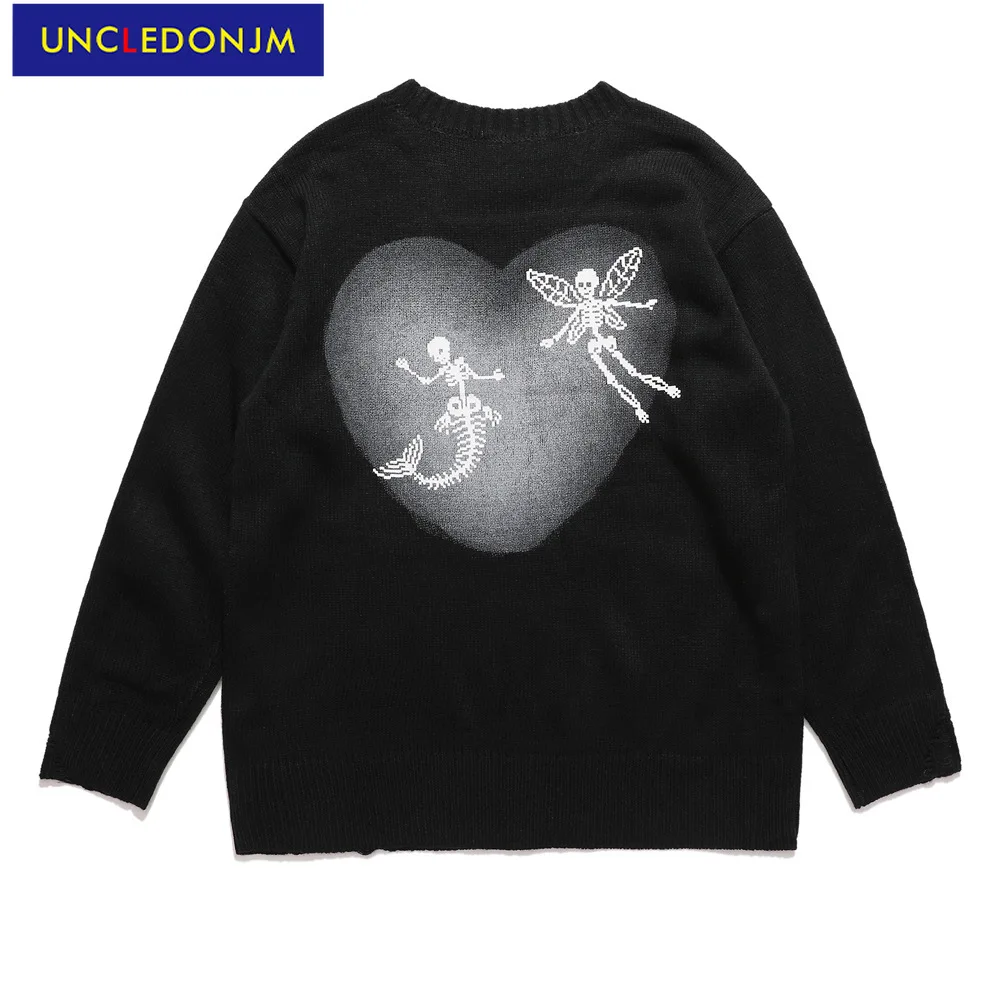 

UNCLEDONJM Ripped knitted sweater hip hop vintage pullover Angel arajuku winter sweater distressed winter clothes MY16