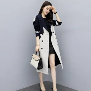 Женское длинное пальто с поясом, двубортное пальто составного кроя в Корейском стиле, парка на весну, AA4946