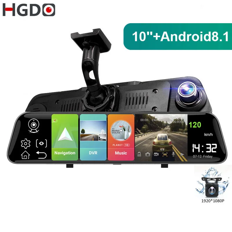 HGDO ADAS Автомобильный видеорегистратор Камера 1" Android 8,1 поток медиа зеркало заднего вида FHD 1080P WiFi gps видеорегистратор регистратор видео рекордер