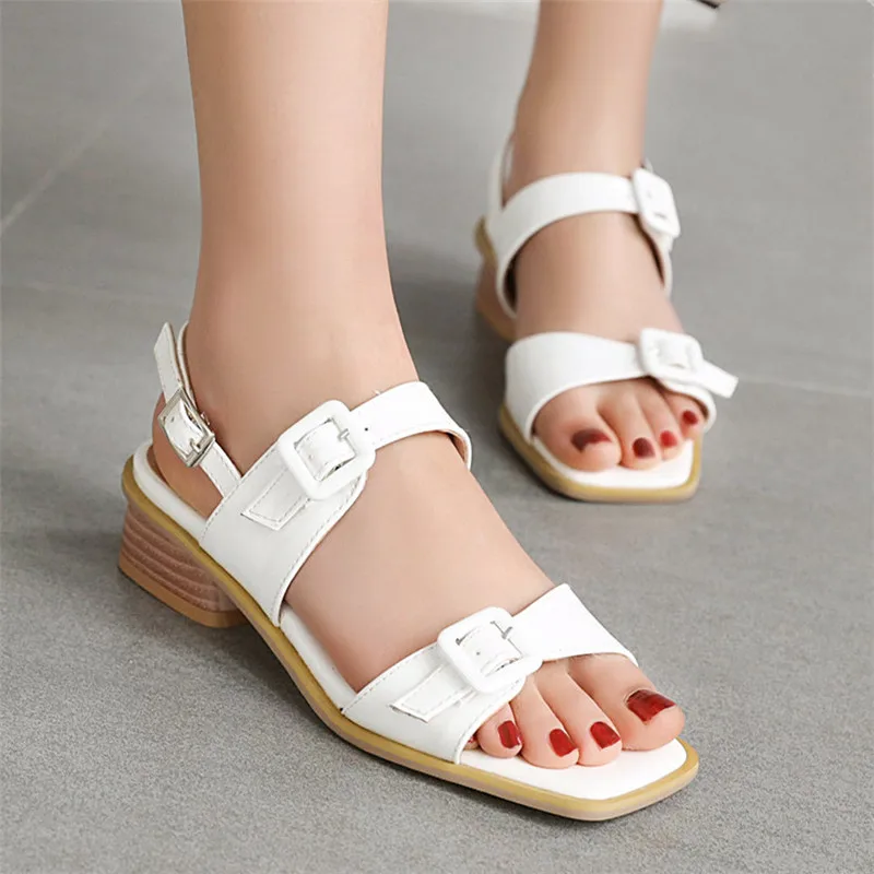 

Low Heel Sandals for Women Summer Shoes 2020 Fashion Casual Open Toe White Strappy Sandals Block Heels Ladies Sandles Blue Pink