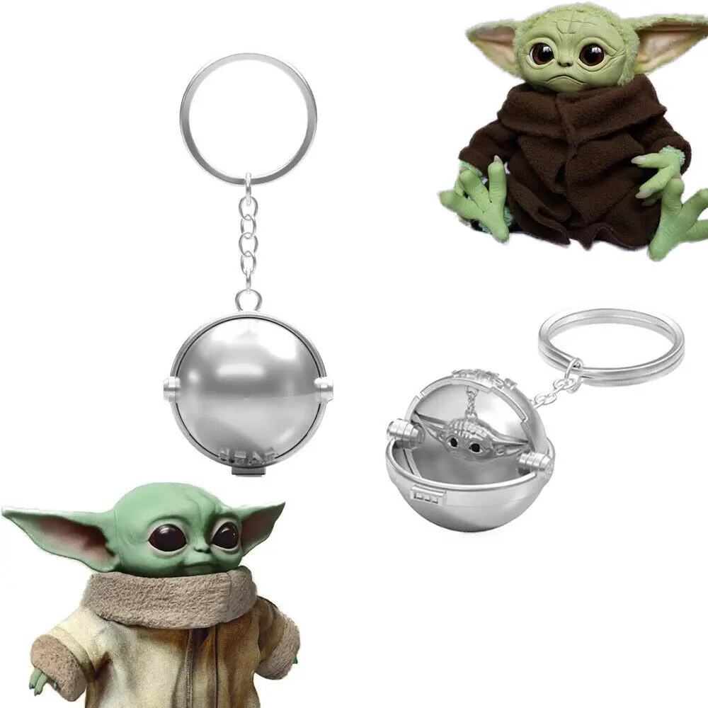 

Baby Yoda Silver Keychain The Mandalorian KeyringHanging Chain Star wars Cosplay Costume Props Accessories Valentine's Day Gifts