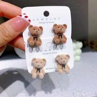 2021 new trend flocking coffee bear korean earrings for women autumn and winter fashion girl holiday party jewelry earrings