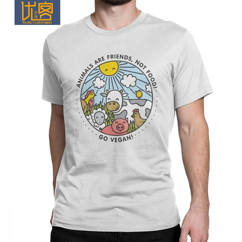 Go Vegan animals Are Friends Not Fair Мужская футболка винтажная хлопковая с короткими рукавами
