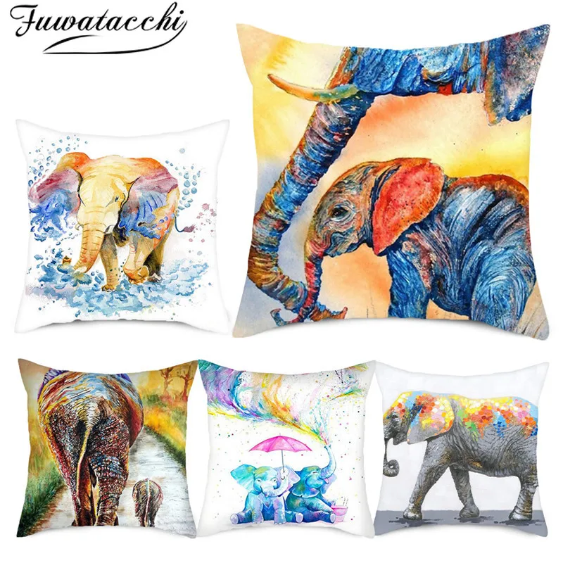 Fuwatacchi Cartoon Pattern Cushion Cover Elephant Photo Pillow Covers New Cute for Home Sofa Decorative Throw Pillowcase 45*45cm | Дом и сад