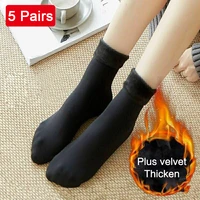 5 pairsset women winter thicken warm short socks thermal cashmere wool socks nylon snow velvet boots floor calcetines socks