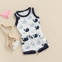 2pcs baby boys outfit toddlers summer creative dolphin printing round collar sleeveless tops elastic waist shorts set
