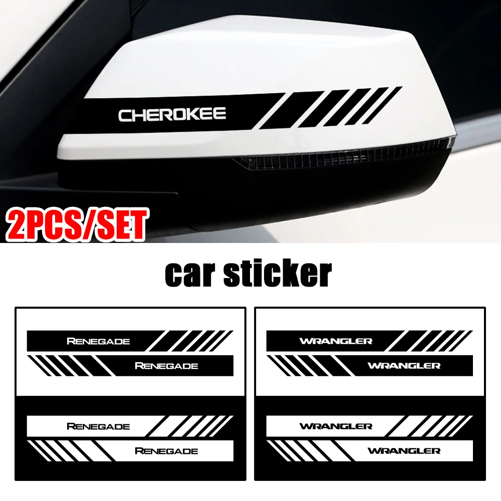 

2PCS For Jeep Ranegade Patriot Wrangler Trail Hawk Grand Cherokee Compass Car Rearview Mirror Strip Stickers Styling Decor Decal