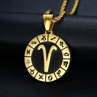 12 zodiac sign pendant necklaces for women men virgo libra scorpio stainless steel cz rope chain punk jewelry birthday gift