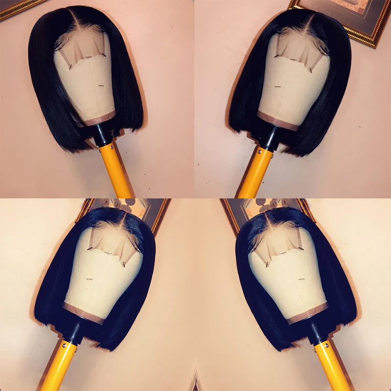 2x6 глубокий часть короткий боб парики из натуральных волос на кружевной 4x4