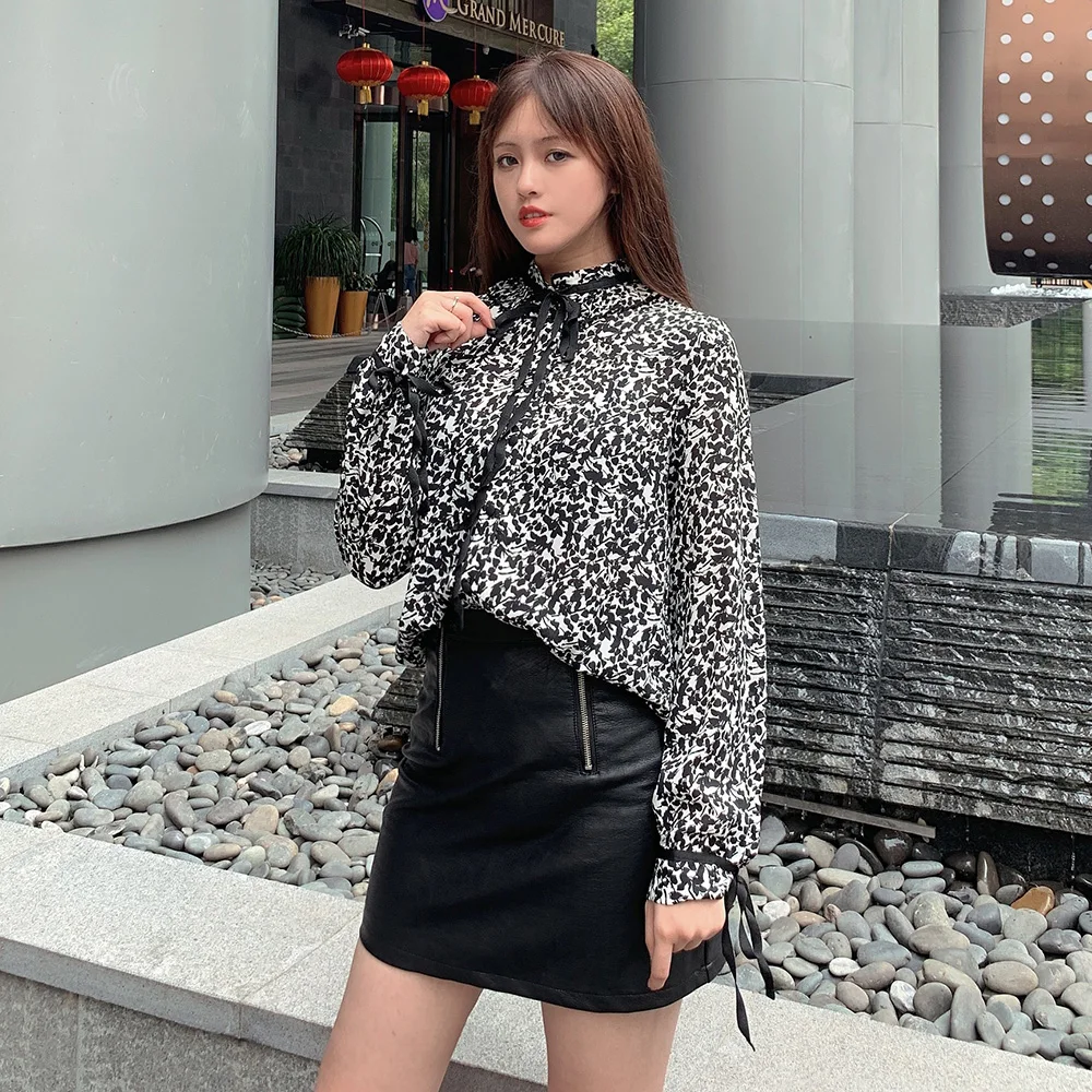 Осень 2019 Корейская рубашка с цветочным принтом женское модное платье длинным