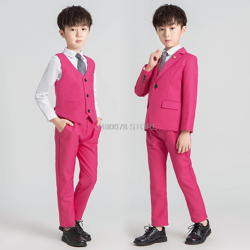 Flowers Boys Formal wedding Suit Kids Wedding Party Blazer jacket Vest Pant Tuxedo Children Piano Prom Ceremony Costume 2-12Y |