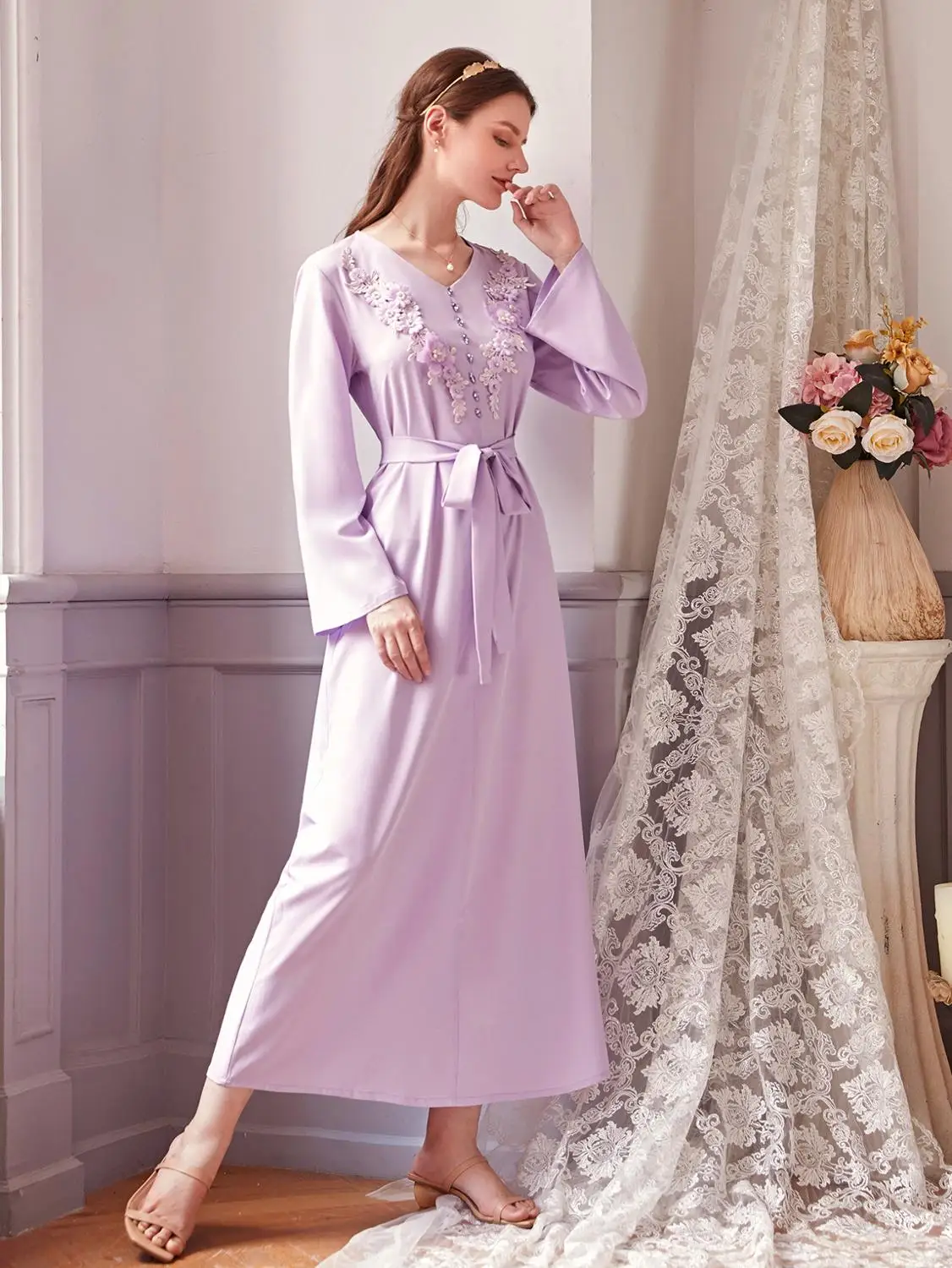 Женское платье с длинным рукавом фиолетовое из Дубая 2020|Мусульманская одежда| |