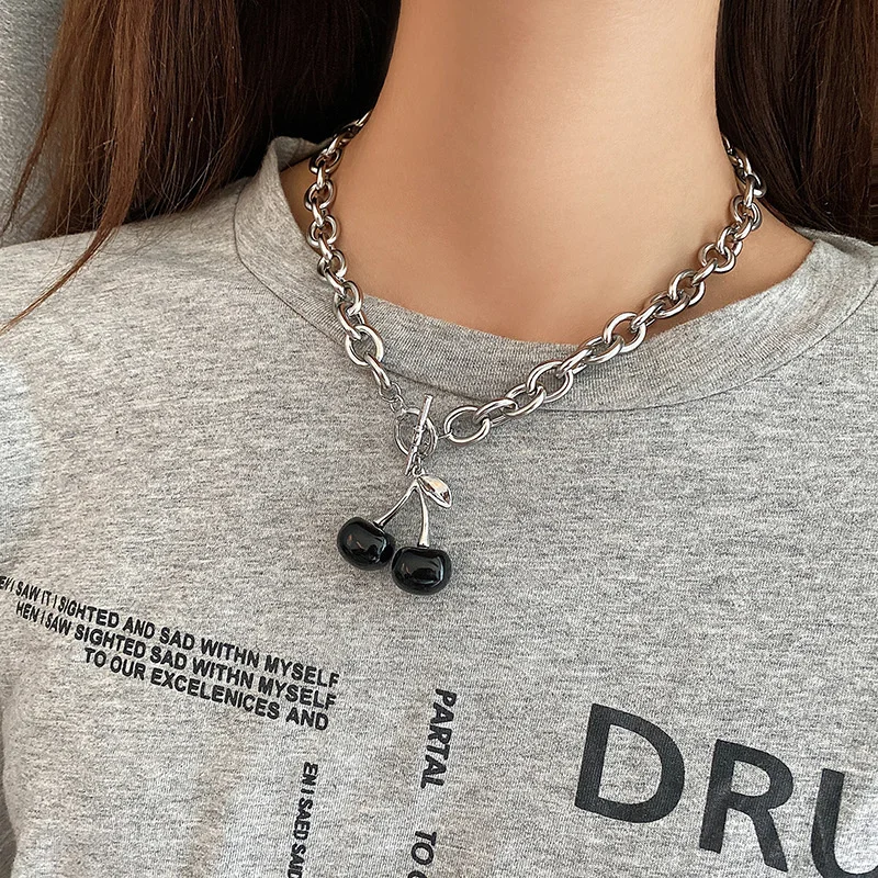 2021New dark black style cherry titanium steel necklace gift indifference clavicle chain female punk crowd simple neck Jewelry - купить по