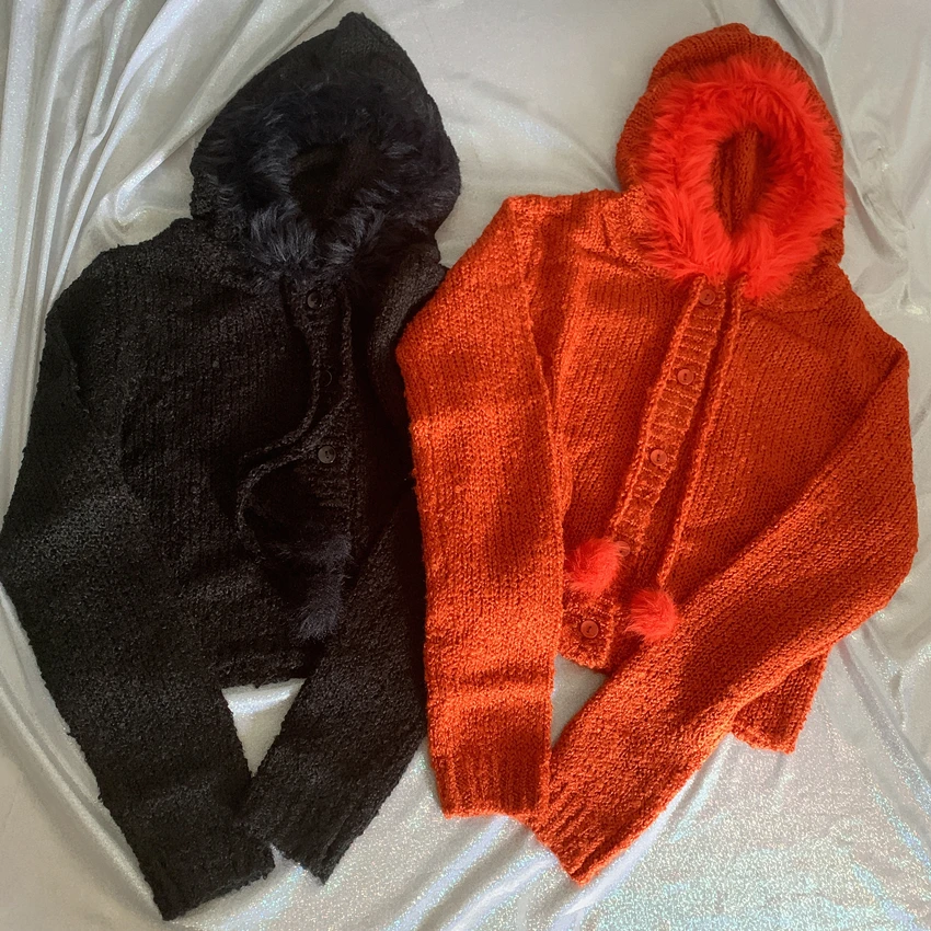 4 цвета осень kawaii короткий pull femme sweter пушистый hairball меховой воротник с капюшоном укороченный свитер Женский вязаный кардиган