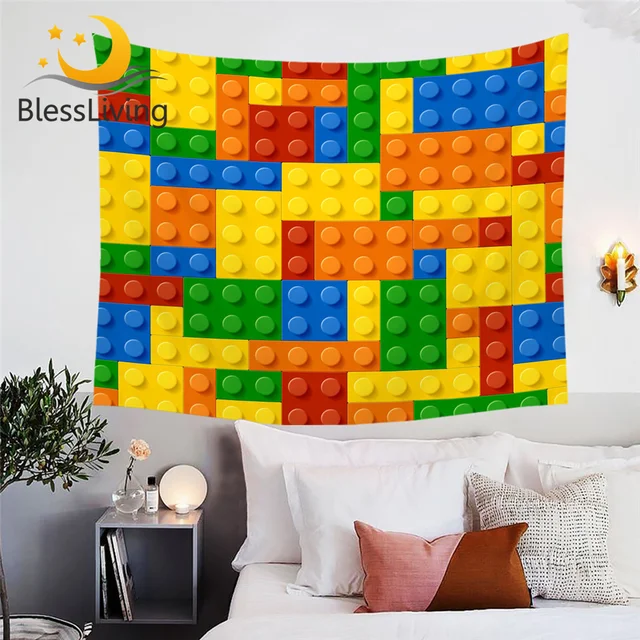 BlessLiving Toy Print Tapestry Dot Building Blocks Wall Carpet Colorful Bricks Game tapiz 150x200cm Wall Hanging Home Bedlinen 1