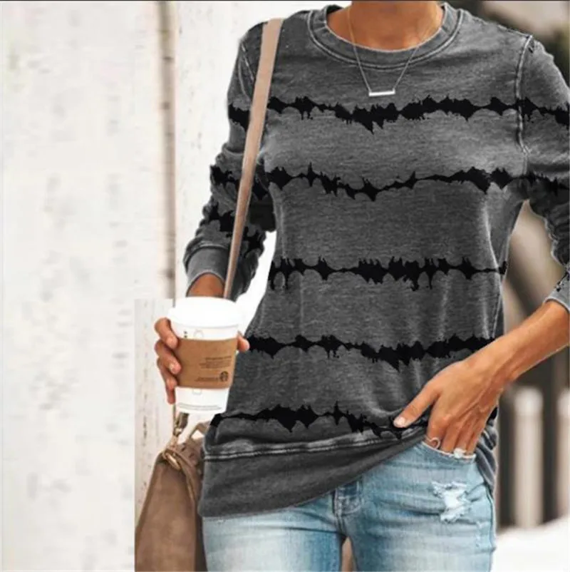 

Autumn and winter new women's tie dyed striped long sleeve T-shirt