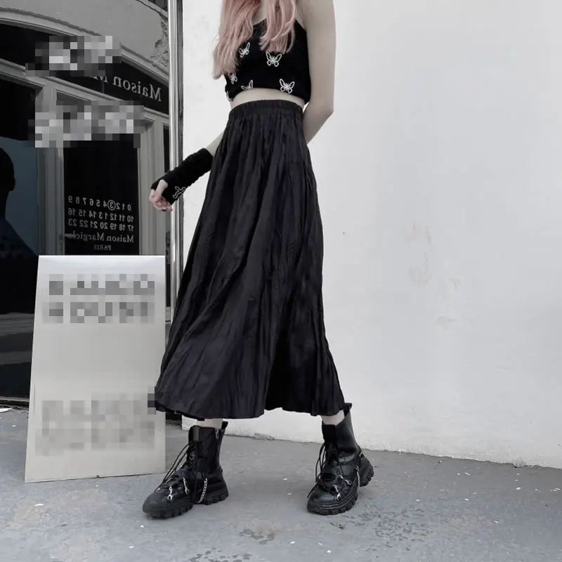 

XITAO High Waist Slim Pleated Skirt Black White Women Clothes 2021 Summer Fashion Elastic Waist A Line Match All Skirt LDD1071