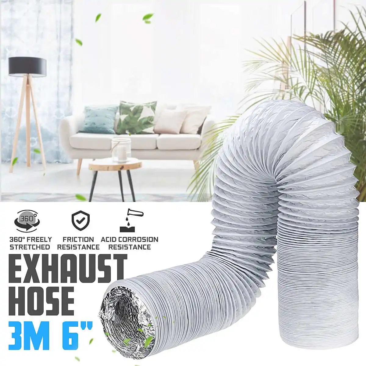 

6 inch 150mm Ventilator Pipe PVC Aluminum Tube Air Ventilation Pipe Hose Flexible Air Conditioner Exhaust Duct Air System Vent