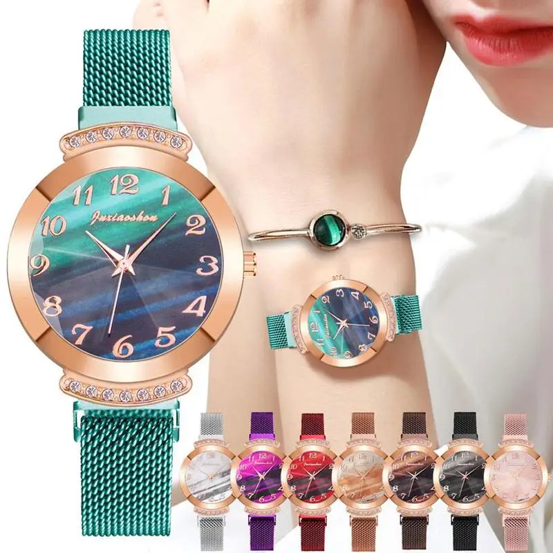 

Женские арабские цифры часы модные женские кварцевые часы браслет набор зеленый циферблат простые женские часы с кристаллами