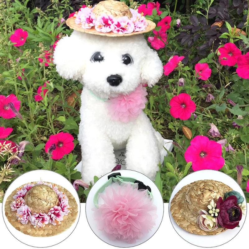 Пляжная шляпа для домашних животных летняя соломенная от солнца собак Гавайский