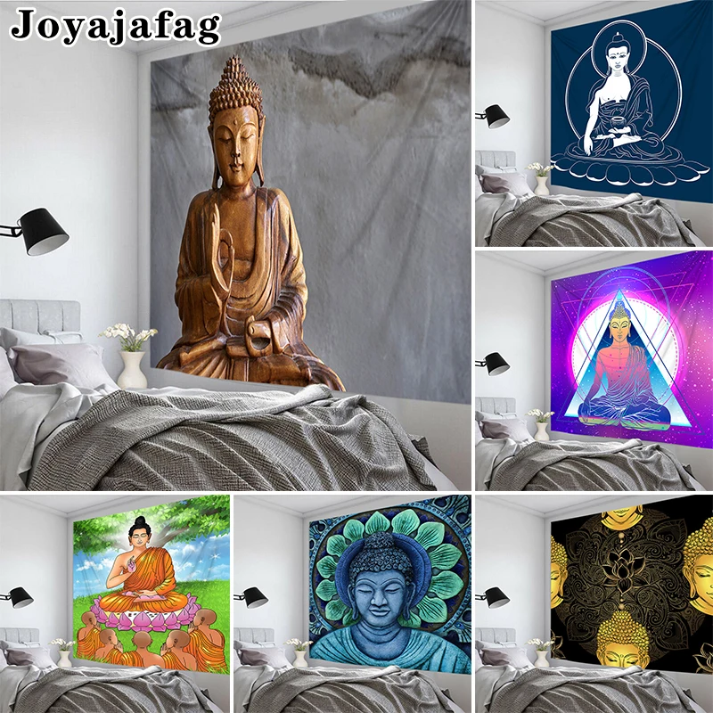 

Buddha Tapestry Indian Printed Wall Hanging Buddhist Faith Lotus Hippie Bohemian Polyester Sheet Art Room Home Decor