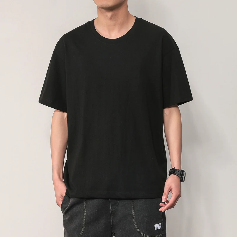 Legible 2021 Summer O-Neck T-Shirts Men Solid Streetwear Mens Loose Casual Short Sleeve Tops Tees Male T Shirts | Мужская одежда