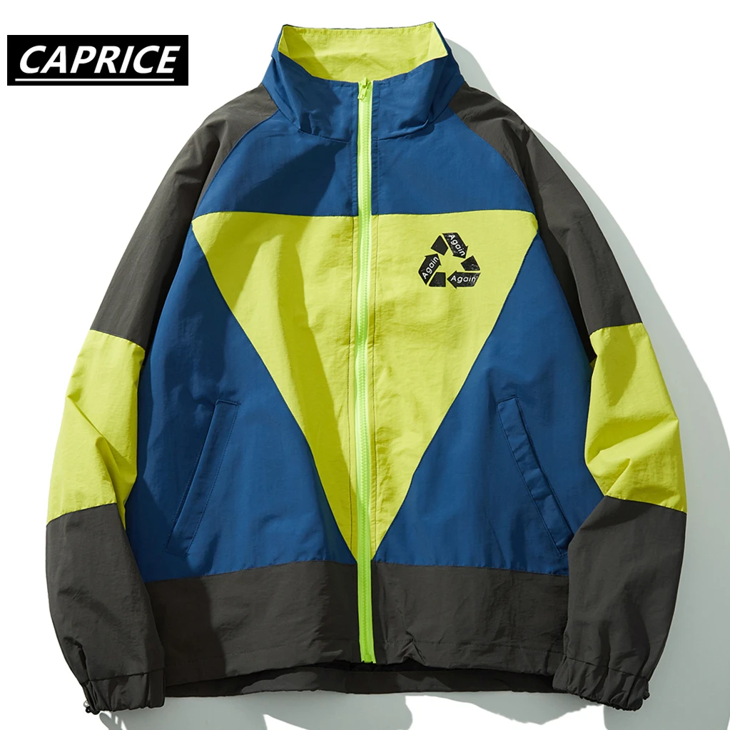 Лоскутные мужские куртки со стоячим принтом 2019 осенние модные повседневные топы