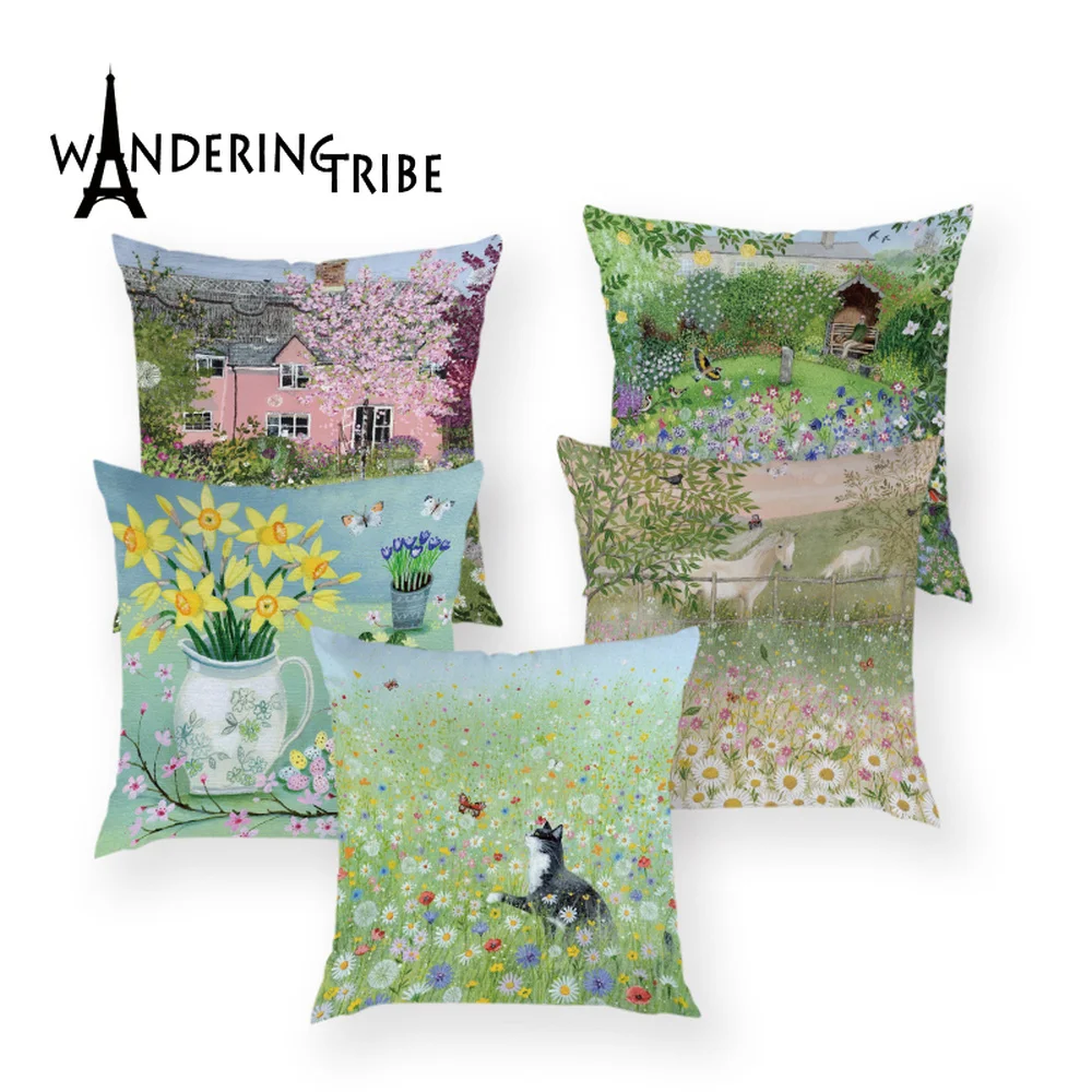 

Милый чехол для фотографий, искусственная задняя крышка, цветочный льняной декор, наволочки, животные, олень, диван, подушка, чехол, подушки