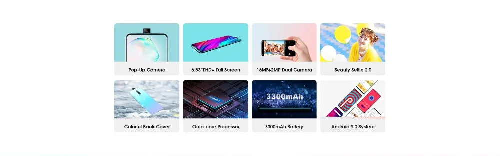 Elephone PX 6,5" FHD+ полноэкранный глобальный мобильный телефон Android 9,0 MT6763 дизайн всплывающая камера 16 МП камера смартфон
